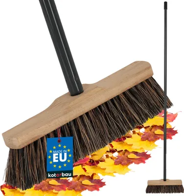 Productafbeelding van KOTARBAU® straatveger, 27 cm. Veeg met steel, borstels van PET/kokosvezel. Houten veegsteel. Veeg voor binnen en buiten. Ruimveger met metalen steel