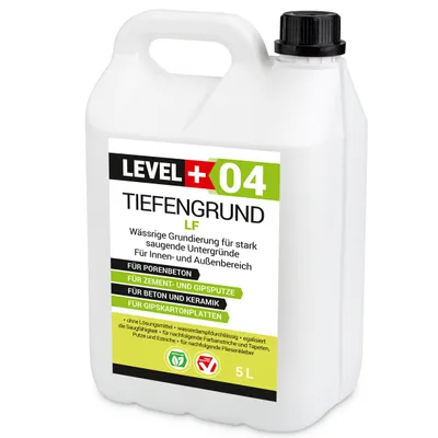 Zdjęcie produktu dla Środek gruntujący Uniwersalny podkład 5L Bezrozpuszalnikowy Grunt Pod farby tapety Zaprawy cementowe Kleje do płytek Level Plus 04