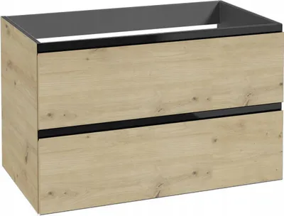 Zdjęcie produktu dla Szafka pod Umywalkę do Łazienki 80 x 50x46cm Wisząca Dąb Artisan/Czarny MDF