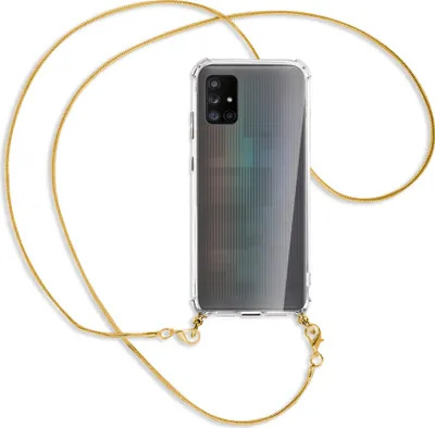 Produktbild von Handykette Backcover-Schutzhülle mit Band (Metall goldfarben) für Samsung Galaxy A71 5G - goldfarbene Kette Snake