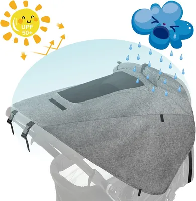Imagen del producto de Parasol para cochecito, protección UV 50+, impermeable, ajustable, tela de doble capa, extra ancho, color gris