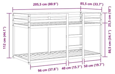 Obrázek produktu pro vidaXL Patrová postel se záclonami bílá a černá 80x200 cm borovicové dřevo