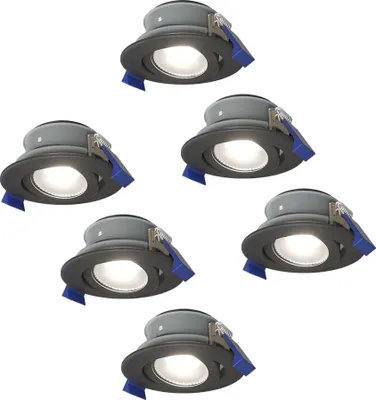 Produktbild von hoftronic LED Einbaustrahler 4W 345lm 6500K GU10 Schwarz IP65 Schwenkbar Dimmbar 6er Set