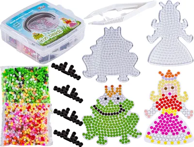 Produktbild von Bügelperlen Schablonen Prinzessin und Frosch, 2000 Stück Set, Bügelbox, Truhe