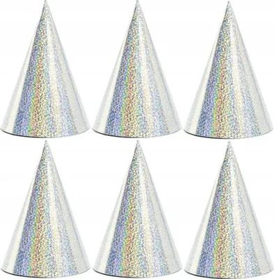Produktbild von PartyDeco Holografische Partyhüte, silber, 16cm, Party-Hut, Silber, Geburtstag, 160 mm, 10 cm, 6 Stück(e)