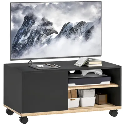 Obrázek produktu pro Stojan na televizi, moderní design, pojízdný s úložným prostorem, černý