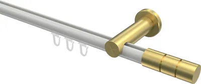 Produktbild von Interdeco Innenlaufstange / Gardinenstange mit Innenlauf Weiß / Messing-Optik, Typ Platon Elanto (Rillenzylinder), 20 mm Ø 1-läufig, 320 cm