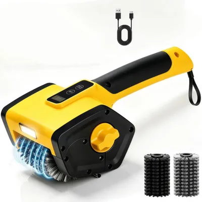 Produktbild von Elektrische Grillbürste 3000mAh mit LED-Licht, 800RPM Edelstahlborsten, Leistungsstarke Grill Reinigungsbürste, 2 Ersatzköpfe, für BBQ, Gussrost