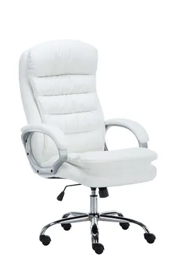 Produktbild von DELUKE® Bürostuhl SOUK - 116x68x77, Weiß | Kunstleder | Metall in Chromoptik Gestell | ergonomische Bürostühle Homeoffice Stuhl mit Rollen