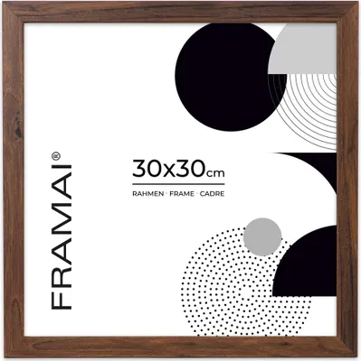 Immagine prodotto di Cornice FRAMAI® 30x30 in MDF marrone: cornice ecologica con plexiglass infrangibile, gancio e supporto