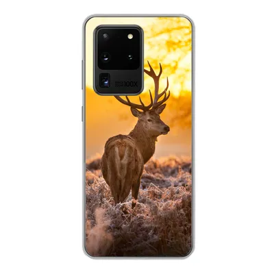 Produktbild von MuchoWow® Handyhülle Schutzhülle Hülle für Samsung Galaxy S20 Ultra Hirsche - Tiere - Sonnenuntergang - Winter - Heidekraut - Natur Silikon Softcase Handy Hülle - Karteninhaber