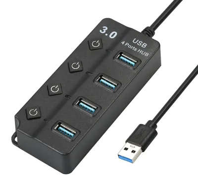 Obrázok produktu pre Vysokorýchlostný rozbočovač USB 3.0 4 v 1 s 4 rozširujúcimi portmi USB 3.0, samostatnými vypínačmi napájania, podporou myši, klávesnice a USB kľúča