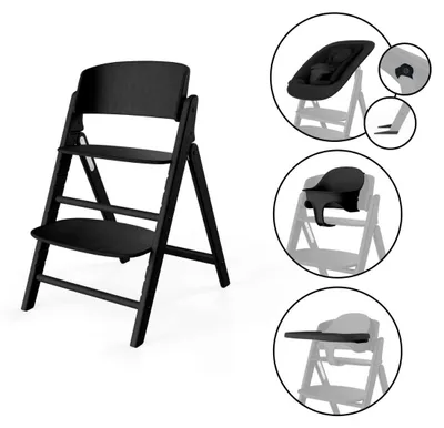 Produktbild von CYBEX Click & Fold 4-in-1, Multifunktions-Hochstuhl, Gepolsterter Sitz, Schwarz, Einfarbig, 5-Punkt, Holz
