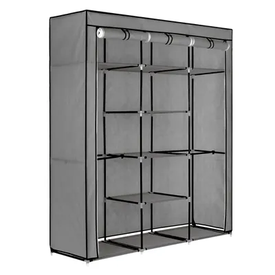 Produktbild von Stoff Kleiderschrank mit Vliesbezug Grau Stoffschrank Faltbar 150 x 175 x 44 cm Faltschrank Steckregal Vlies