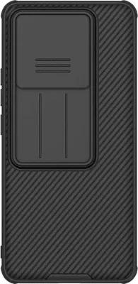 A black phone case with a textured surface and a sliding camera cover.