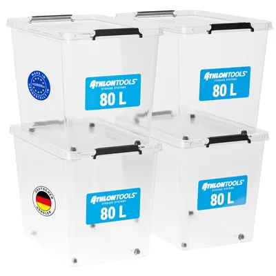Produktbild von ATHLON TOOLS 4x 80 L Aufbewahrungsboxen mit Deckel - blau