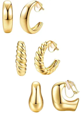 Imagen del producto de Pendientes tipo clip para mujer, 3 pares, color dorado, sin necesidad de perforación, joyería de moda para el día a día