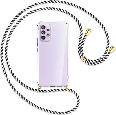 Produktbild von Handykette Backcover-Schutzhülle mit Band (Metall goldfarben) für Samsung Galaxy A53 5G - schwarz/weiß gestreift