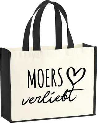 Produktbild von Huuraa Jutetasche Moers verliebt 21 Liter Black Jute und Baumwolle Einkaufstasche Geschenkidee
