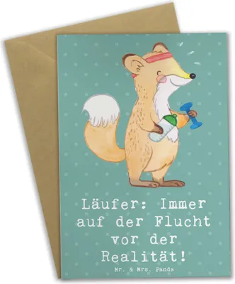 Produktbild von Mr. & Mrs. Panda Beileidskarte Laufen Realitätsflucht - Meeresbrise - Geschenk, Sportler, Grußkarte, Flucht, einladungskarten, Teamsport, weihnachtskarten, Sportart