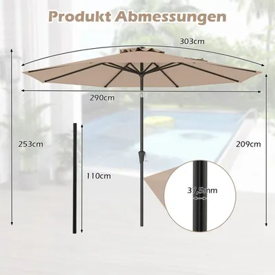 Immagine prodotto di Ombrellone da giardino, 303 cm, inclinabile, marrone, per esterni