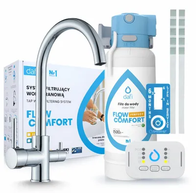 Produktbild von Ari 3-Wege-Küchenarmatur Linko, Chrom, Spültischarmatur Im Set Mit Dafi D1 Wasserfiltersystem, Untertischanlage, 360° Schwenkbar