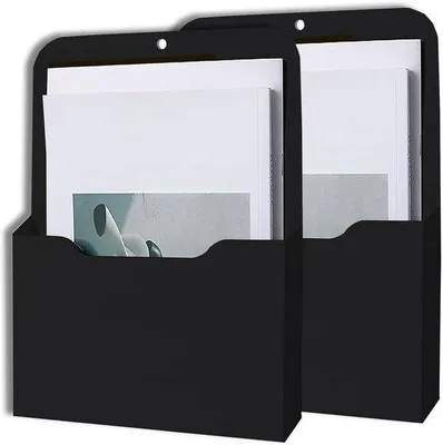 Produktbild von Dailygoods - Magnetischer Dokumentenhalter, Magnetischer Stifthalter, A4-Dokumenthalter, Bürobedarf, Aufbewahrung, mit starken Magneten, für Whiteboards, Kühlschrank, Haus, 2 Stück, schwarz