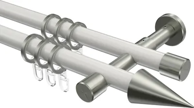 Produktbild von Interdeco Gardinenstange / Vorhangstange Weiß / Edelstahl-Optik, Typ Prestige Savio (Kegel), 20 mm Ø 2-läufig, 540 cm