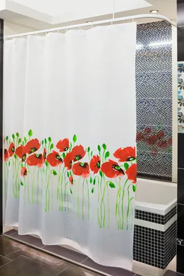 Produktbild von Textil Duschvorhang Modell Mohnblume 120x200 cm inkl. Duschvorhangringe weiss grün rot