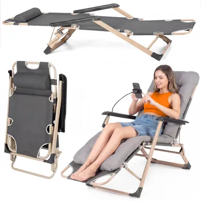 Produktbild von Luverno® Klappbare Gartensessel Sonnenliege mit Kissen und Handyhalter bis 120 kg Liegestuhl Klappliege Rückenlehne Strandsessel Strandstuhl