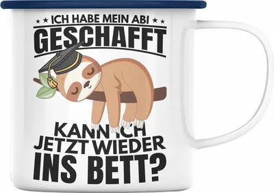 Produktbild von Trendation - Abi 2023 Geschenk Abschluss Abitur Emaille Tasse Faultier Abifeier Geschenkidee (Blau)