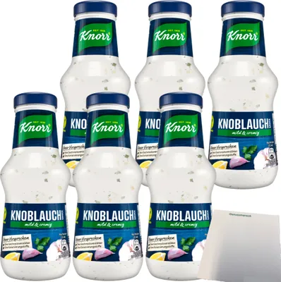 Produktbild von Knorr Knoblauchsauce mit Zwiebelstückchen und Joghurt mild und cremig 6er Pack (6x250ml Flasche) + usy Block