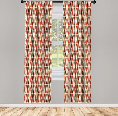 Immagine prodotto di ABAKUHAUS Tende retrò, tende, stile retrò moderno anni '60-'70 motivi geometrici tonalità calde illustrazione, 2 pezzi 75 x 175 cm, multicolore