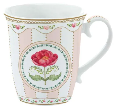 Produktbild von Becher, Tasse FLOWERY Blumen für 275ml weiß rosa aus Porzellan in GB Easy Life