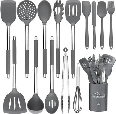 Immagine prodotto di Set di utensili da cucina Famanu, 15 pezzi - Utensili in silicone resistenti al calore con manici in acciaio inossidabile