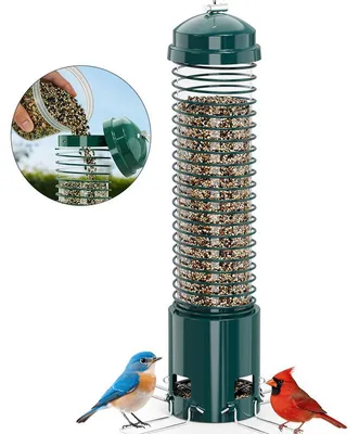 Produktbild von Metall Vogelfutterspender Eichhörnchensicher – 3,6 LB Große Kapazität für Wildvögel, Finken, Kardinäle & Meisen, Hängend für Außenbereich, Grün