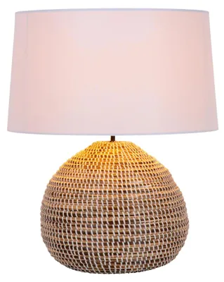 Image de Lampe de table en jonc de mer, marron et blanc, culot E27, Maduka Lucide