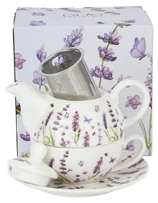 Produktbild von Duo | Teeservice - Tasse + Kanne - Porzellan - Cremeweiß - Edelstahl-Teefilter - Geschenkset - Blumendekor