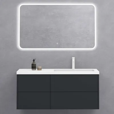 Immagine prodotto di doporro Mobile Bagno Sospeso 46x120x54cm Antracite opaco, Mobiletto per Bagno con Lavabo Bianco 120cm e Specchio LED, Seria Moment