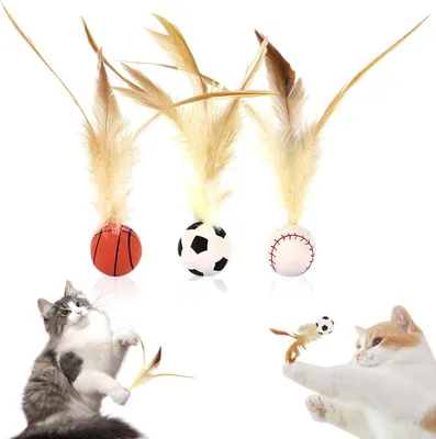 Produktbild von 3er-Pack Interaktive Springende Katzenbälle mit Federn - Elastisches Katzenspielzeug für stundenlangen Spielspaß