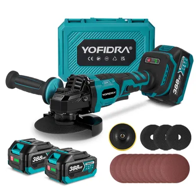Image de Meuleuse d'angle sans fil 125 mm, Meuleuse d'angle sans balais, Réglable en 3 positions, Max 8000 tr/min Moteur Brushless Meuleuse à métaux avec 2 x batterie
