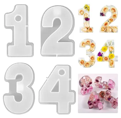 Image de Moule en silicone 4 pièces pour calendrier de l'Avent, chiffres 1 à 4, moule en silicone DIY, chiffres 3D pour l'Avent, moule pour décorer des bougeoirs et des plateaux