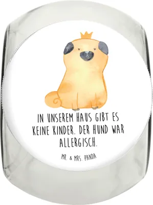 Produktbild von Mr. & Mrs. Panda Dose Mops Krone XL 2000ml - Weiß - Geschenk, Königlich, Lustig, Hund, Vorratsglas, glasbehälter, Keksdose, Sprüche, Haha, leckerlidose, Allergisch