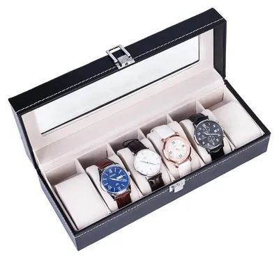 Immagine prodotto di Organizer per Orologi a 6 Scomparti - Elegante Scatola Nera per Gioielli