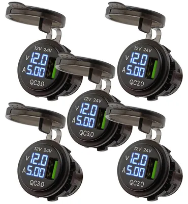 Produktbild von ProRide 12V USB Einbausteckdose 1x QC3.0, Voltmeter, Amperemeter, 5 Stück