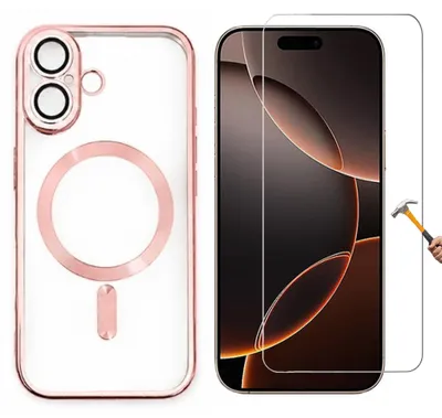 Produktbild von 2in1 Schutzglas + Schutzhülle für iPhone 16 mit Kameraschutz Magnetisch für MagSafe Ladegerät Panzerglas Hülle Cover Silikonhülle Roségold