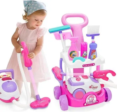 Produktbild von Kinderreinigungswagen Spielzeug - Spielzeugreiniger mit Sound und Licht - inklusive Spielzeugstäbchen und Spielzeugstaubsauger - für Kinderreinigung und Spiel