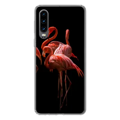 Produktbild von MuchoWow® Handyhülle Schutzhülle Hülle für Huawei P30 Flamingos - Vögel - Federn - Schwarz Silikon Softcase Handy Hülle - Kartenbesitzer
