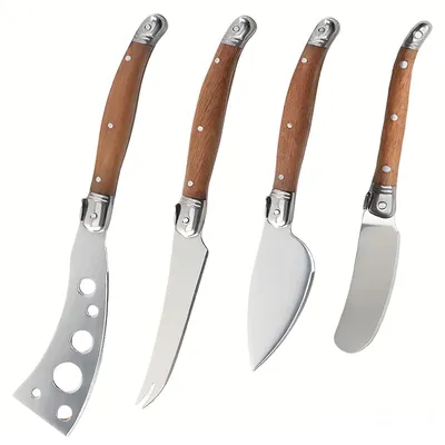 Käsemesser-Set, 4-tlg., Edelstahl, Rosenholzgriff, Pizzaschneider