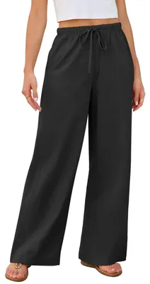 Productafbeelding van Vrouwen Linnen Broek - Hoge Taille met Touwtjes - Zwart